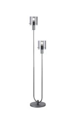 Brandroot Ribbed Stepped Floor Lamp, 2 Light E27, Dark Grey/Smoke Narrow Line Glass
