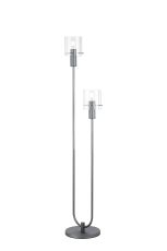 Brandroot Ribbed Stepped Floor Lamp, 2 Light E27, Dark Grey/Clear Wide Line Glass