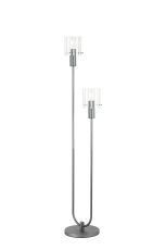 Brandroot Ribbed Stepped Floor Lamp, 2 Light E27, Dark Grey/Frosted/Clear Wide Line Glass
