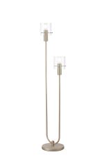 Brandroot Ribbed Stepped Floor Lamp, 2 Light E27, Light Gold/Clear Narrow Line Glass