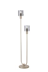 Brandroot Ribbed Stepped Floor Lamp, 2 Light E27, Light Gold/Smoke Narrow Line Glass
