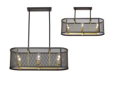 Nube Linear Pendant/Semi Flush, 6 Light, E27 Satin Black / Painted Gold