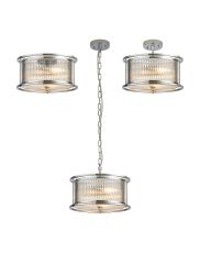 Lyon 35cm Round Flush/Semi Ceiling/Pendant Convertible, 3 x E14, Polished Chrome/Clear Glass