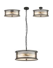 Lyon 50cm Round Flush/Semi Ceiling/Pendant Convertible, 6 x E14, Satin Black/Clear Glass