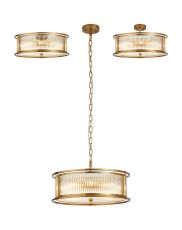 Lyon 50cm Round Flush/Semi Ceiling/Pendant Convertible, 6 x E14, Brass/Clear Glass