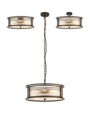 Lyon 50cm Round Flush/Semi Ceiling/Pendant Convertible, 6 x E14, Bronze/Clear Glass