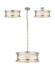 Lyon 50cm Round Flush/Semi Ceiling/Pendant Convertible, 6 x E14, Polished Chrome/Clear Glass