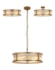 Lyon 65cm Round Flush/Semi Ceiling/Pendant Convertible, 8 x E14, Brass/Clear Glass