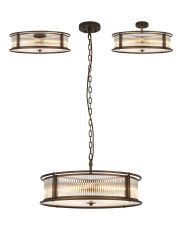 Lyon 65cm Round Flush/Semi Ceiling/Pendant Convertible, 8 x E14, Bronze/Clear Glass