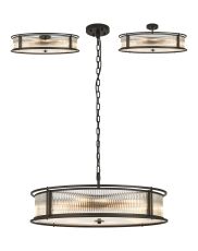 Lyon 80cm Round Flush/Semi Ceiling/Pendant Convertible, 10 x E14, Satin Black/Clear Glass