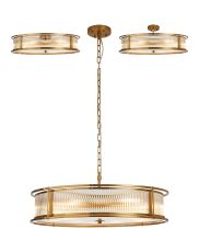Lyon 80cm Round Flush/Semi Ceiling/Pendant Convertible, 10 x E14, Brass/Clear Glass