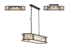 Lyon 1m x 35cm Oval Flush/Semi Ceiling/Pendant, 8 x E14, Satin Black/Clear Glass