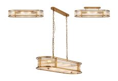 Lyon 1m x 35cm Oval Flush/Semi Ceiling/Pendant, 8 x E14, Brass/Clear Glass
