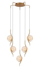 Corte 63cm Round 5 Light Spider Pendant With 160mm Glass, Brass/Amber