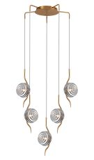 Corte 63cm Round 5 Light Spider Pendant With 160mm Glass, Brass/Smoke