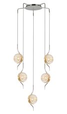 Corte 63cm Round 5 Light Spider Pendant With 160mm Glass, Polished Nickel/Amber
