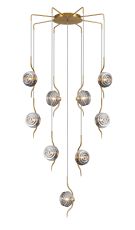Corte 84cm Round 9 Light Spider Pendant With 160mm Glass, Brass/Smoke