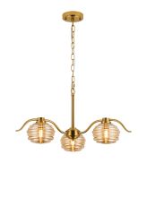 Corte 70cm 3 Light Multi Arm Pendant/Semi Flush With 160mm Glass, Brass/Amber