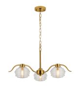 Corte 70cm 3 Light Multi Arm Pendant/Semi Flush With 160mm Glass, Brass/Clear