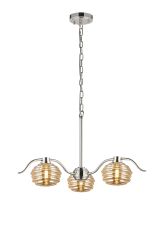 Corte 70cm 3 Light Multi Arm Pendant/Semi Flush With 160mm Glass, Polished Nickel/Amber