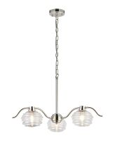 Corte 70cm 3 Light Multi Arm Pendant/Semi Flush With 160mm Glass, Polished Nickel/Clear