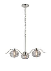 Corte 70cm 3 Light Multi Arm Pendant/Semi Flush With 160mm Glass, Polished Nickel/Smoke