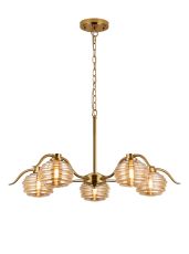 Corte 80cm 5 Light Multi Arm Pendant/Semi Flush With 160mm Glass, Brass/Amber