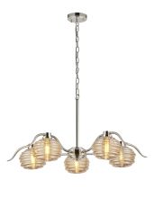Corte 80cm 5 Light Multi Arm Pendant/Semi Flush With 160mm Glass, Polished Nickel/Amber