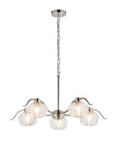 Corte 80cm 5 Light Multi Arm Pendant/Semi Flush With 160mm Glass, Polished Nickel/Clear