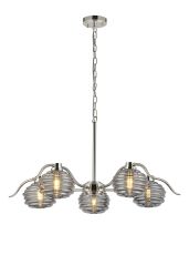 Corte 80cm 5 Light Multi Arm Pendant/Semi Flush With 160mm Glass, Polished Nickel/Smoke