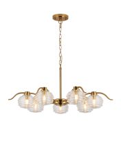 Corte 86cm 7 Light Multi Arm Pendant/Semi Flush With 160mm Glass, Brass/Clear