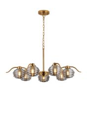 Corte 86cm 7 Light Multi Arm Pendant/Semi Flush With 160mm Glass, Brass/Smoke