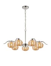 Corte 86cm 7 Light Multi Arm Pendant/Semi Flush With 160mm Glass, Polished Nickel/Amber