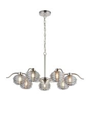 Corte 86cm 7 Light Multi Arm Pendant/Semi Flush With 160mm Glass, Polished Nickel/Smoke