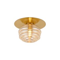 Corte 21cm Round 1 Light Flush/Wall Light With 160mm Glass, Brass/Amber