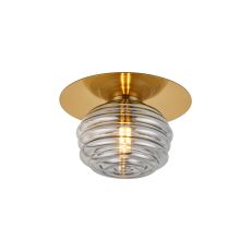 Corte 21cm Round 1 Light Flush/Wall Light With 160mm Glass, Brass/Smoke