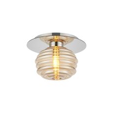 Corte 21cm Round 1 Light Flush/Wall Light With 160mm Glass, Polished Nickel/Amber