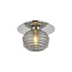 Corte 21cm Round 1 Light Flush/Wall Light With 160mm Glass, Polished Nickel/Smoke