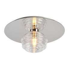Corte 35cm Round 1 Light Flush/Wall Light With 180mm Glass, Polished Nickel/Clear