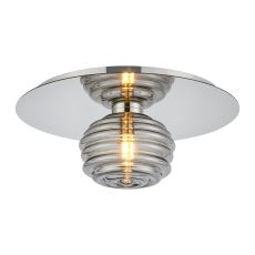 Corte 35cm Round 1 Light Flush/Wall Light With 180mm Glass, Polished Nickel/Smoke