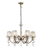 Arena 63cm Pendant, 6 Light E14, Antique Brass/Clear Crystal Shade (A)