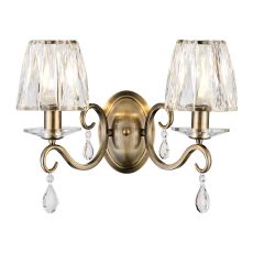 Arena Wall Lamp, 2 Light E14, Antique Brass/Clear Crystal Shade (A)