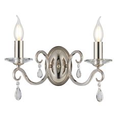Arena Wall Lamp WITHOUT SHADE, 2 Light E14, Polished Nickel/Clear Crystal