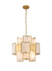 Houlte 45cm Round Pendant/Semi Flush White Alabaster Glass & Metal, 7 x E14, 1m Chain, Gold/White Frosted