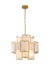 Houlte 45cm Round Pendant/Semi Flush White Alabaster Glass, 7 x E14, 1m Chain, Gold/White Frosted