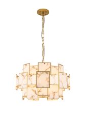 Houlte 59cm Round Pendant/Semi Flush Faux Alabaster, 12 x E14, 1.5m Chain, Gold/Brown