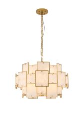 Houlte 59cm Round Pendant/Semi Flush White Alabaster Glass, 12 x E14, 1.5m Chain, Gold/White Frosted, Item Weight: 19kg