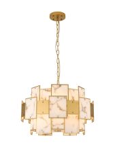 Houlte 59cm Round Pendant/Semi Flush Faux Alabaster & Metal, 12 x E14, 1.5m Chain, Gold/Grey