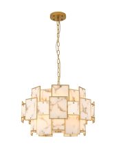 Houlte 59cm Round Pendant/Semi Flush Faux Alabaster, 12 x E14, 1.5m Chain, Gold/Grey