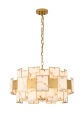 Houlte 74cm Round Pendant/Semi Flush Faux Alabaster & Metal, 17 x E14, 2m Chain, Gold/Brown, Item Weight: 19kg